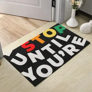 Funny Slogan Doormat Stop Until You Are Proud Modern Typography Indoor Floor Mat Non Slip Absorbent Microfiber Bathroom Rug Soft Decorative Carpet for Entryway Living Room Bedroom Kitchen Home Decor Washable Entrance Mat