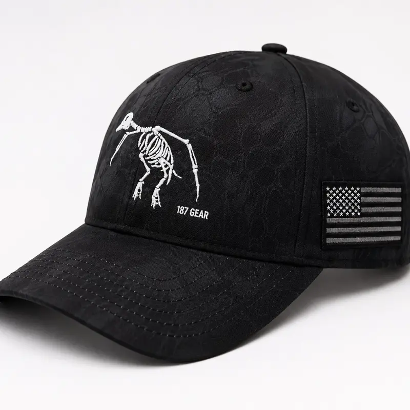 187 Gear Black Kryptek Camo Duck Skeleton Hat Hunting Cap American Flag