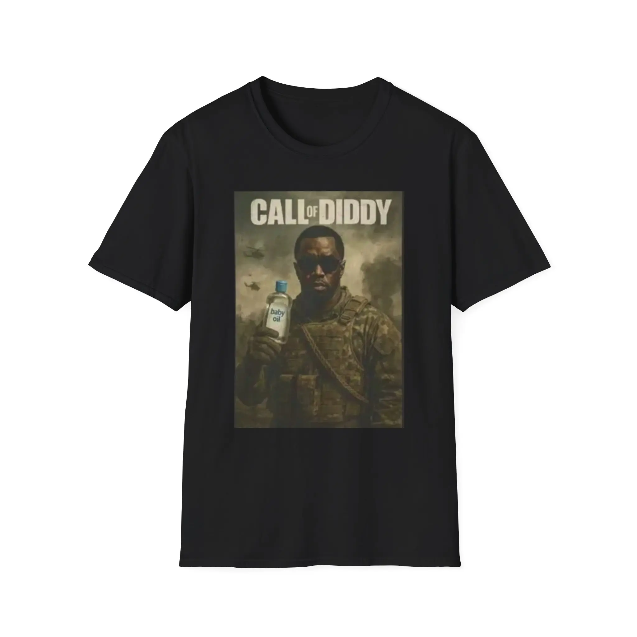 Call Of Diddy Baby Oil Meme T-Shirt, Funny Ironic Gaming Parody Gifts, Unisex Softstyle Casual Top, Premium Lightweight Cotton Crewneck Streetwear Graphic Tee