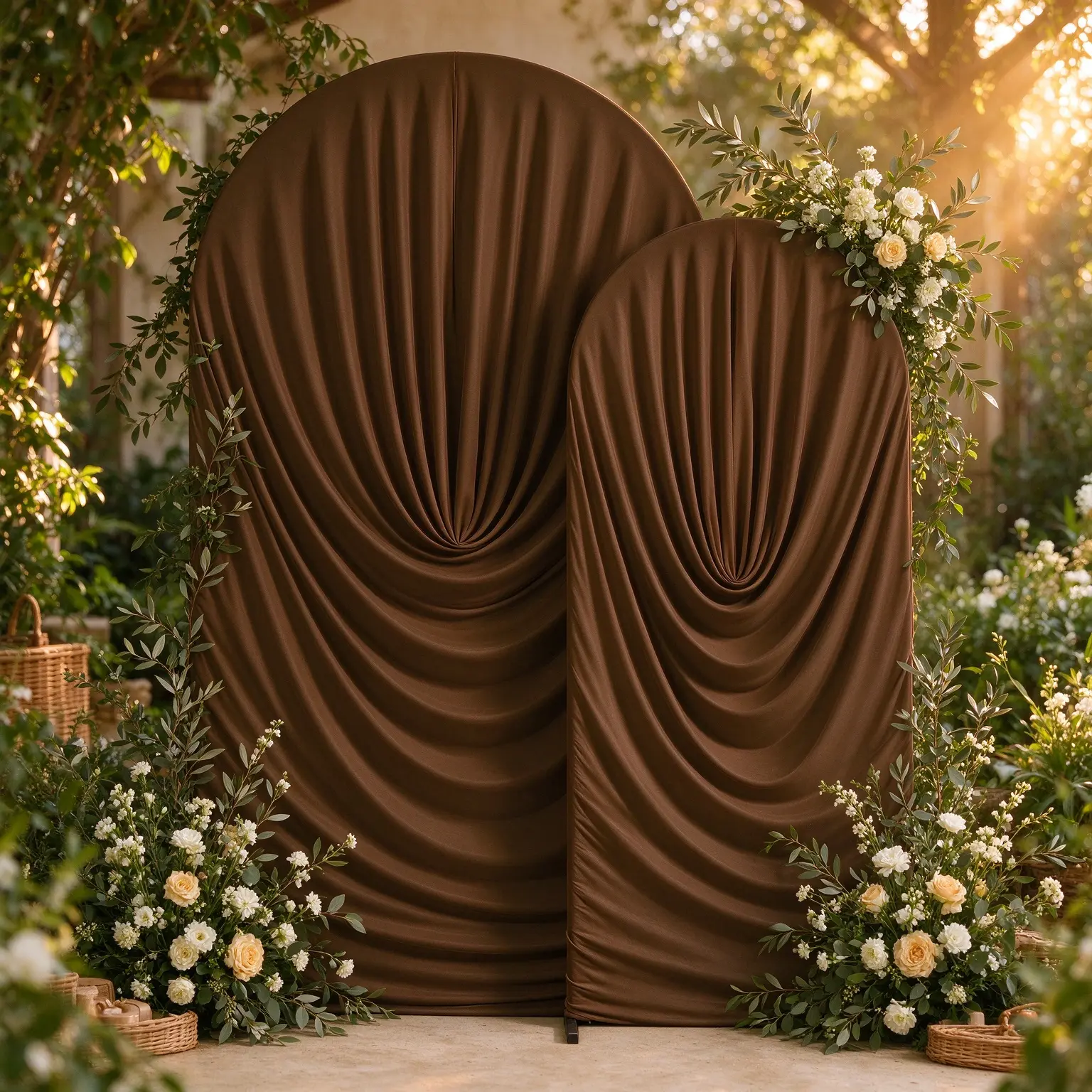 Stretch Spandex Wrinkle-Free Fitted Round Arch Backdrop Cover Set for 6ft+7.2ft Round Top Arch Stand, Wedding & Birthday Party Photo Decor (Stand Not Included)