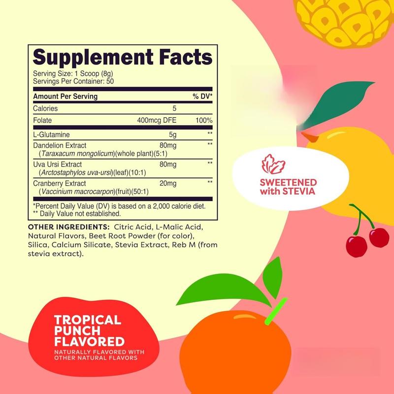 L-Glutamine Powder Tropical Punch (50 Servings) - 5g L-Glutamine Per Serving, Sweetened with Stevia