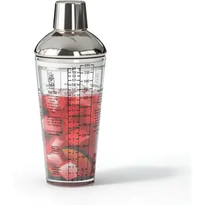 Glass  Shaker, with Recipes and Measurements 20oz, Built-in Strainer and Leakproof Seal, Clear Bar Tool for Margaritas, Martinis