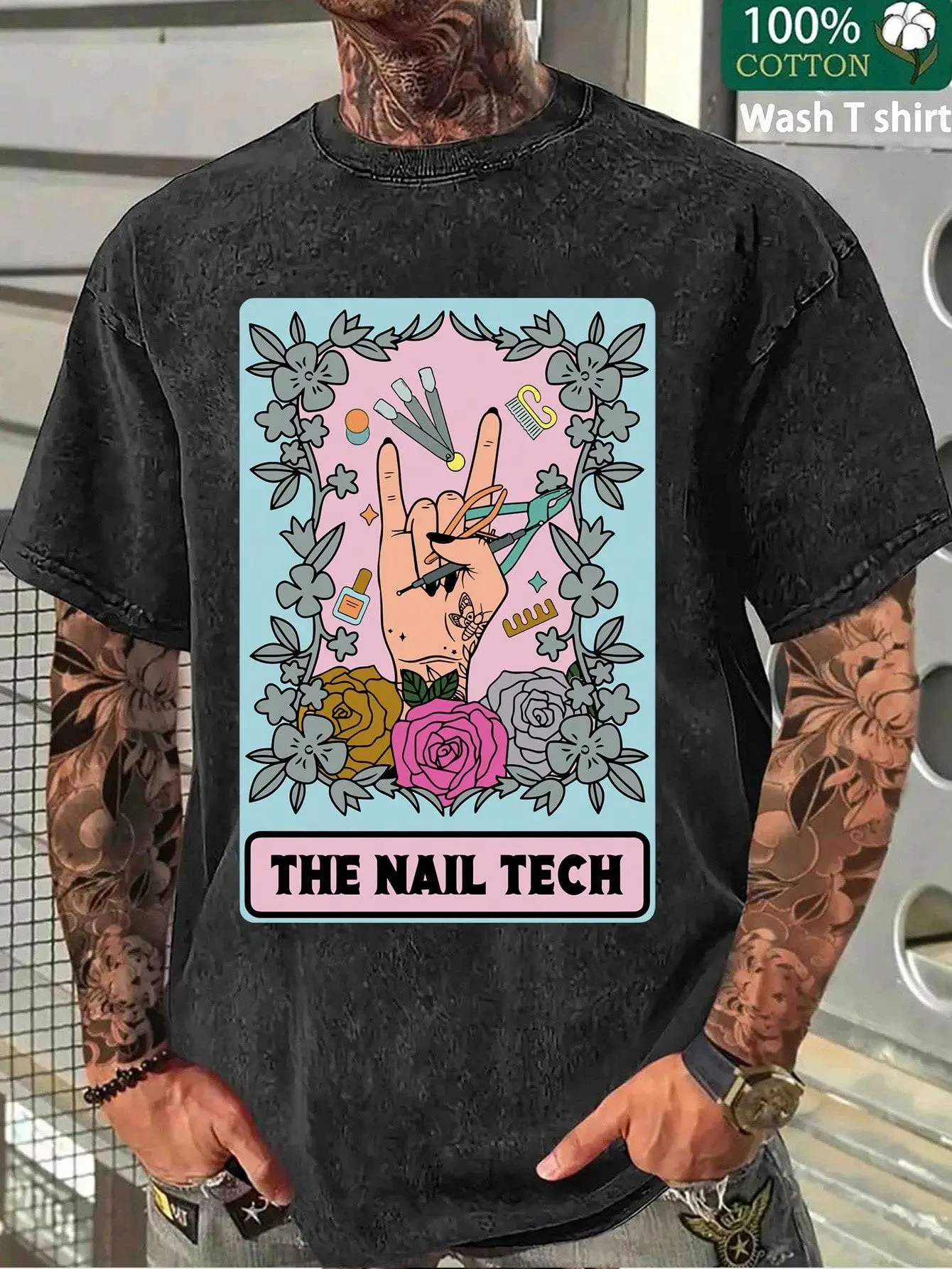 The Nail Tech Manicurist Graphic Short Sleeve T Shirt For Men,Wicking Mens Crewneck T-Shirts Breathable Cotton Graphic Tees Shirts Top For Men Teen Clothes Large Black Shirt