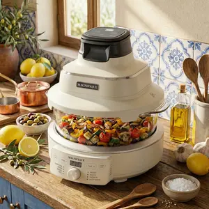 Magnifique 12-in-1 Glass Combo Air Fryer & Slow Cooker, Non-Toxic Visual Cooker with Transparent Glass Pot, Digital Programmable Air Fryer for Family Meals, Teflon-Free Healthy Cooking Station, Sauté, Steam & Roast