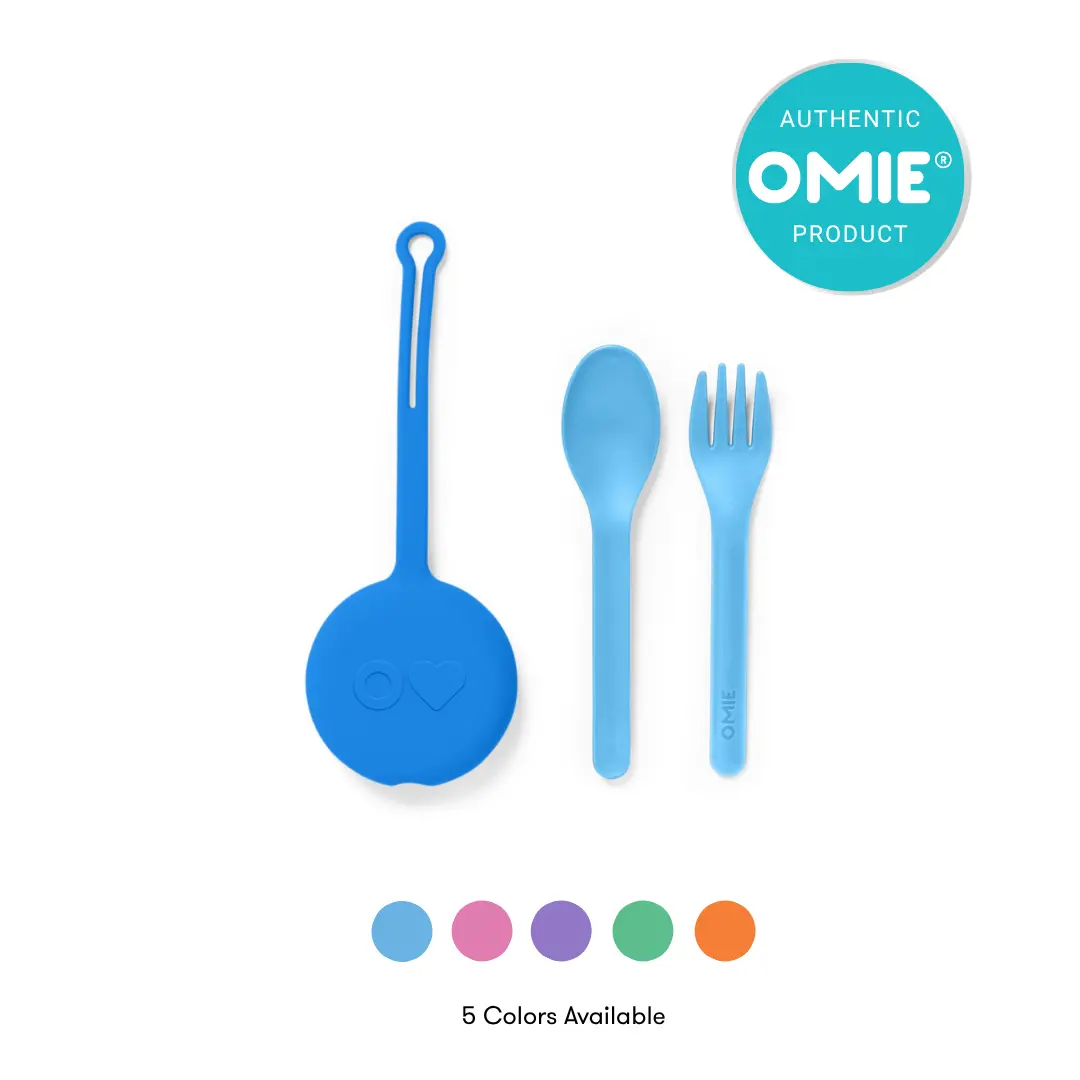 Unisex Eco-Friendly Reusable Silicone Cutlery Utensil Sets - 2-Piece Fork & Spoon with Plastic Pod, BPA-Free, Food Grade, CPSIA Compliant, Dishwasher Safe, Lightweight, 9.09x6.06x0.87in, Backpack-Friendly, Hanging Loop, Slit Access Kids Tableware