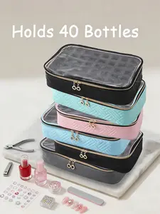 40 Compartment Nail Polish Organizer Bag, Holds 40 Bottles (15ML), Transparent Multi-Functional Makeup Travel Case, Casual Style, Travel Cosmetic Bag