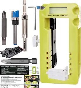 Door Hinge Mounting Template Kit (Green) for 3-5" Hinges 90 Positioning Fits 1/4" and 5/8" door thicknesses Mortise opener included Clips Quick and precise installation of woodworking toolsy