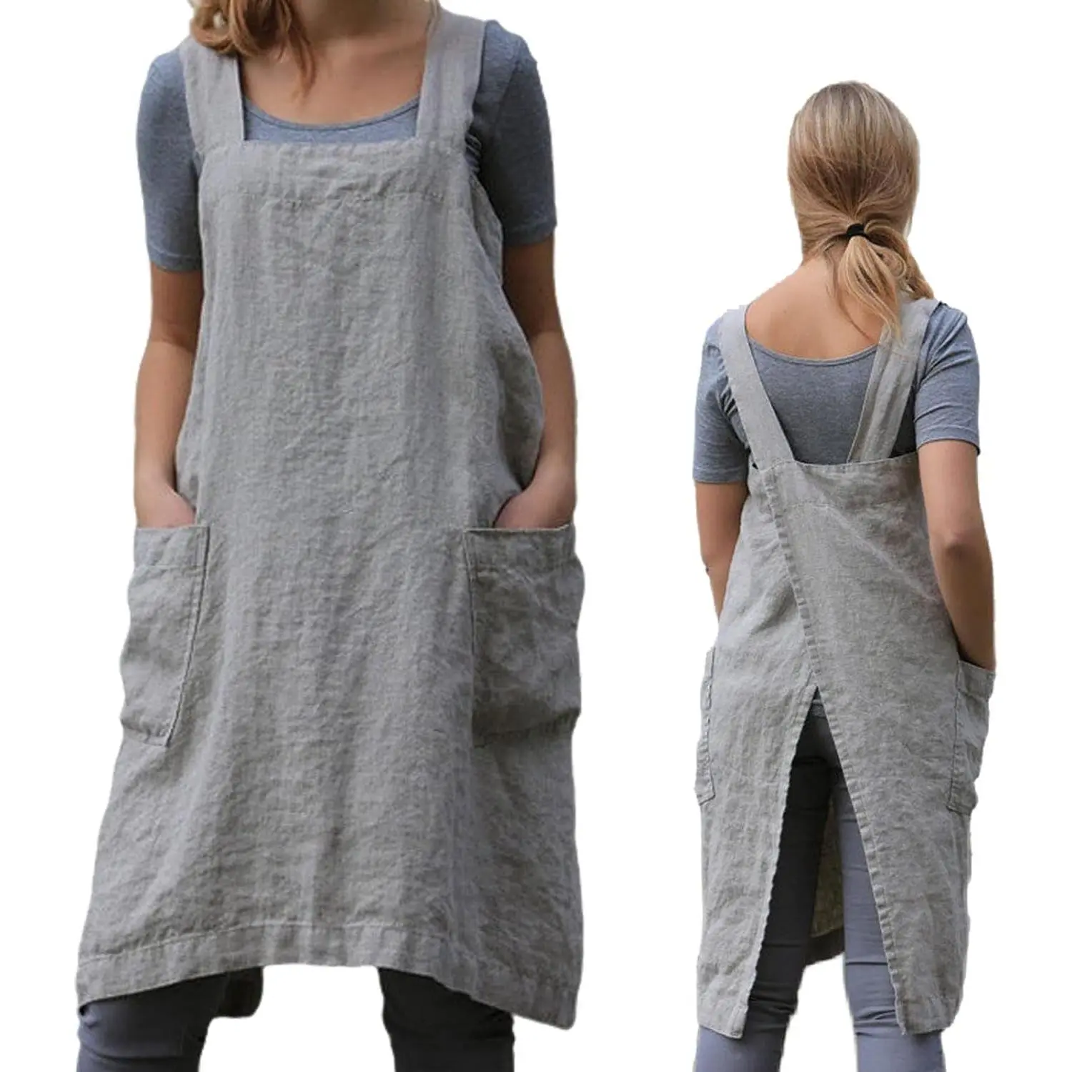 Pinafore Cross  Apron for Women with Pockets  Smock for Work Gardening Cooking Painting Baking