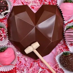 Breakable Chocolate Heart with Wooden Mallet - Classic Smooth Chocolate Heart for Gifting - Personalization Options Available - Perfect for Valentine's Day Birthdays Anniversaries candy