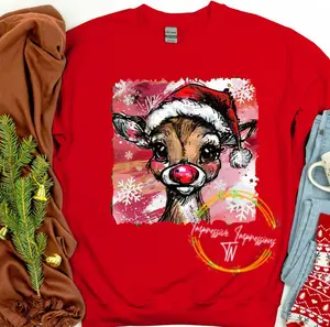 Sweet Red Nosed Reindeer Sweatshirt Top Crewneck Womenswear Sweatshirt Tops Long Sleeve Crewneck