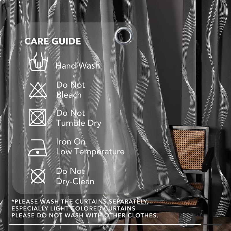 Blackout Curtains 2 panels, Deconovo Blackout Back Tab Silver Curved Wave Pattern Printed Window Curtains for Living Room curtain Blackout Curtains 2 panels, Deconovo Blackout Back Tab Silver Curved Wave Pattern Printed Window Curtains for Living Room curtain