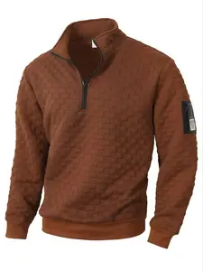 Tactical fleece jacket for men, warm stand-up collar, quarter zipper pullover, Waffle check sweatshirt, sportswear, long-sleeved, slim fit, individual patch, suitable for daily wear and outdoor sports, or him boyfriend christma, Lightweight fleece jacket