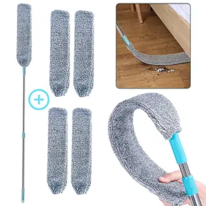 Dust Brush + 4 Replacement Cloth Crevice Cleaning Brushes, Extendable Dust Cleaner, Curved Feather Head, Furniture Roof Gap Cleaner