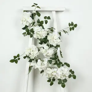2-Pack Ivory Artificial Hydrangea Garland 5.5ft – Artificial Silk Floral Vine with Green Leaves