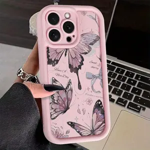 Butterfly Cherry Print TPU Shockproof Full-Body Precision Case Compatible with Apple iPhone 6/7/8/X/Xs/Xr/Xs Max/11/12/13/14/15/16 /17Pro Max