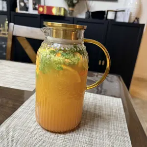 Vintage Glass Pitcher with Lid 68 oz 2 Liter Heat Resistant Carafe for Cold Brew Coffee Lemonade Iced Tea Beverage Drinkware Jugs Classic Home Serving