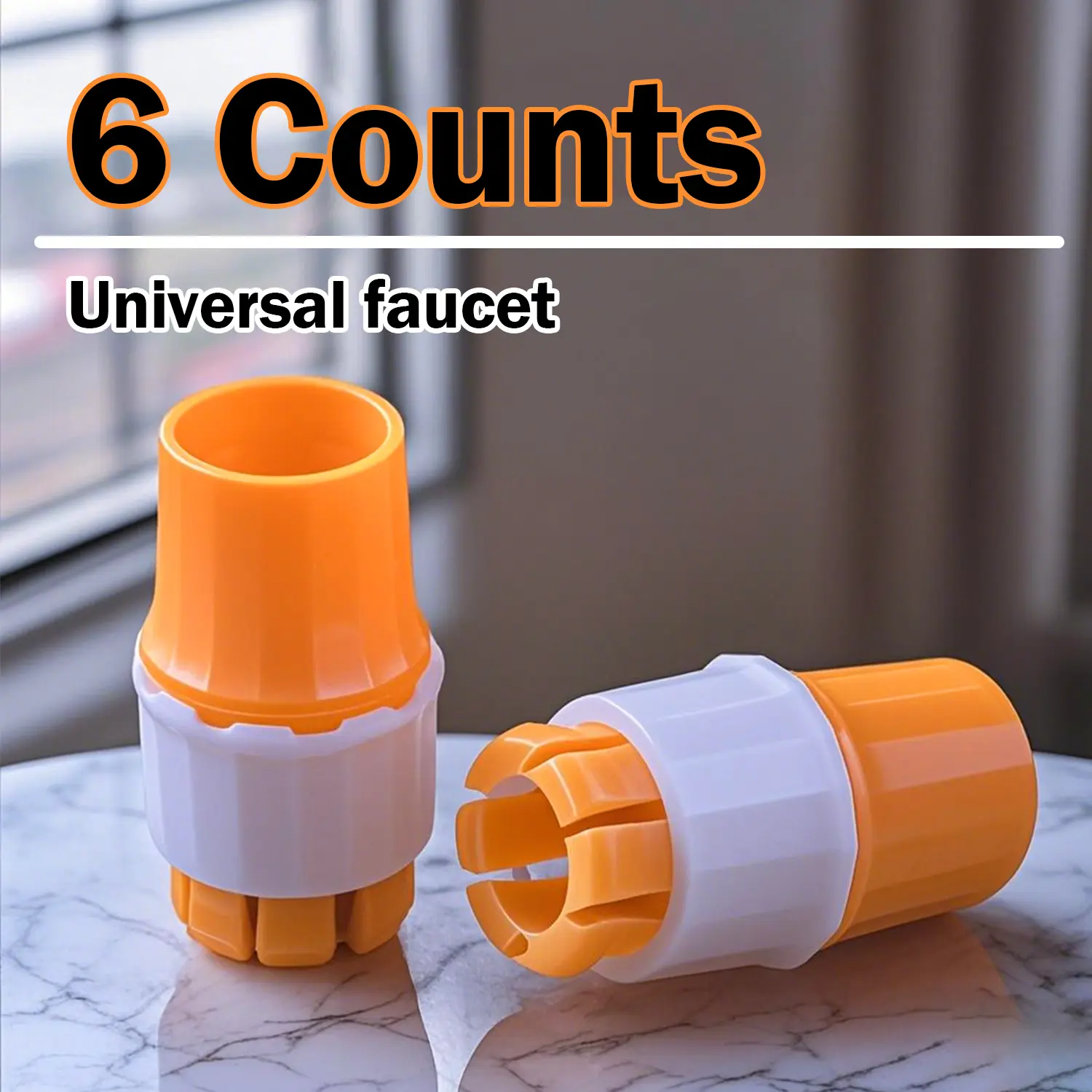 6 Counts Orange Universal Water Connector Tap,  Garden Hose Pipe Connector and Kitchen Tap Adapter, Faucet Adapter Hose Connector for Outdoor, Indoor, Garden, Watering Irrigation Tool