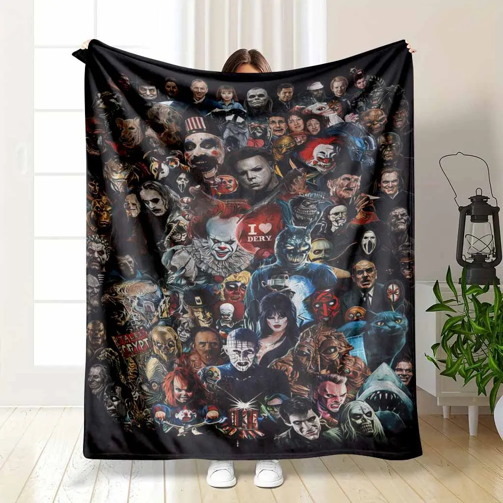 Horror Characters Custom Image Flannel Fleece Throw Blanket, Dark Art HD Print, Soft Cozy Warm Lightweight Decorative Blanket, Ideal for Halloween Parties, Gifts for Friends, Hd Print Throw