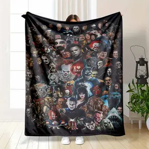 Horror Characters Flannel Blanket Dark Art Graphic Print Design Soft Cozy Warm Lightweight Fleece Throw Perfect for Home Decor Halloween Parties Movie Nights Gifts for Friends