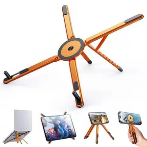 BlueWow Portable Laptop Stand for Desk, Foldable Adjustable Computer Riser with Magnetic Phone Holder, Aluminum Laptop Stand for 10–16” Laptops & 4–13” Phones/Tablets