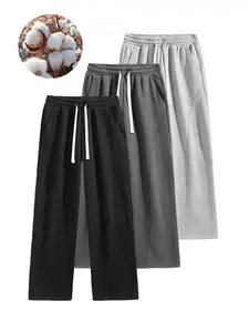 Men's two-piece solid color fashionable straight leg sports pants, with a slim waistband fabric that is skin friendly and comfortable, suitable for wearing in spring, autumn, winter and casual pants all year round