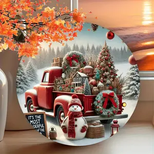 Rustic Wooden Christmas Sign Featuring a Festive 3D Truck and Snowman Ideal for Farmhouse Decor and Outdoor Festive Displays