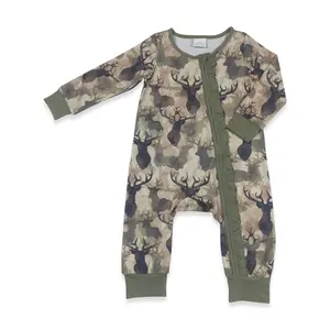 Christmas Green Camouflage Deer Printed OnePieces for Girls