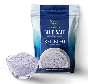 EUPHERBIA Blue Salt, Coarse, Rare Mineral Salt, High Potassium, Lower Sodium, Natural, Unprocessed, Hand Harvested, Kosher Certified (227g Refill)
