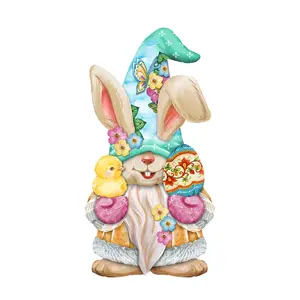 Designocracy 8611017H Artistic Colorful 24x18 in. Easter Egg Bunny Gnome with Chick Wooden Door Hanger, Window Wall Decor, Festive Spring Gift for Home