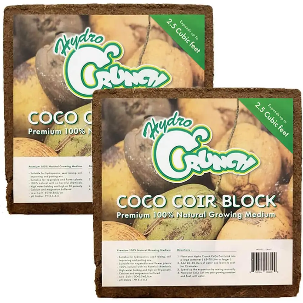 Organic Coconut Coir Blocks (2-Pack, 2.5 cu. ft. Each, 10 lbs Each) - Low-Sodium Soilless Growing Media, Compact Form, Expands 5x Its Size, Superior Nutrient Retention for All Gardens