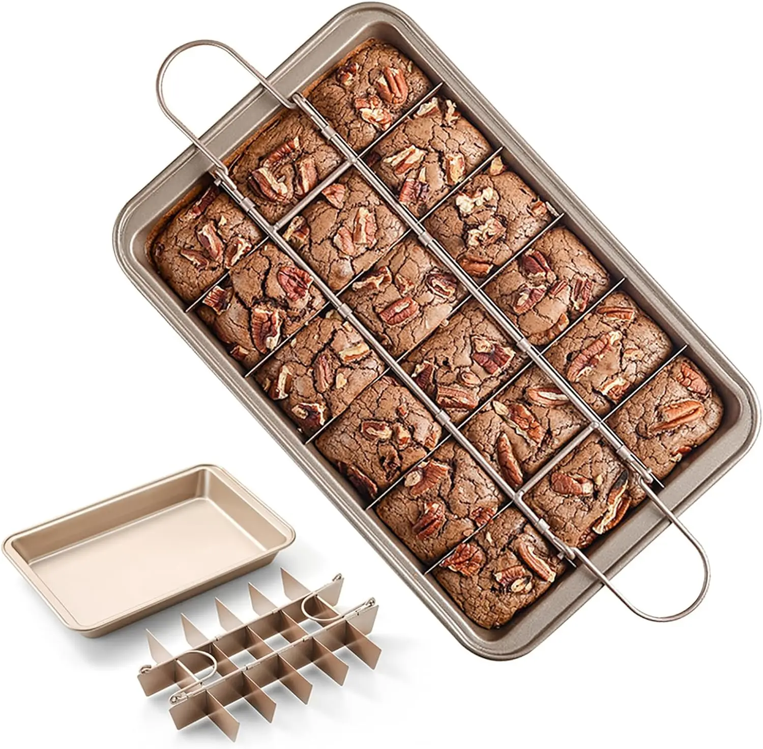 Nonstick Divided Brownie Pan - 18 Pre-Cut Detachable Carbon Steel Bakeware with Grips, 12x8x2in Shaped Baked Tins for Oven Baking Bread, Desserts, Anniversaries (3L Capacity), 3 Liters