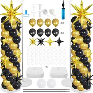 110 Pcs Black Gold Explosion Balloons Column Stand Kit Stand from 1.4 to 6.6 ft with Bases for Graduation Birthday Wedding Baby Shower