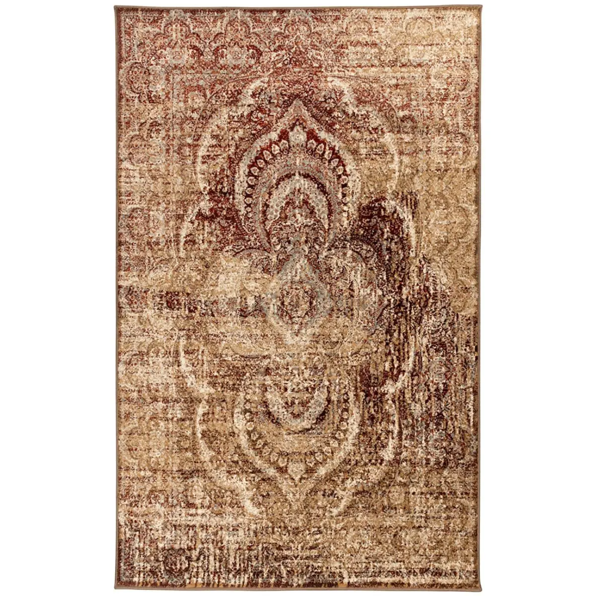 4 x 6 ft. Maroon & Gold Abstract Print Power Loom Distressed Stain-Proof Rectangle Area Rug with 360 Stand, Contemporary Decorative Home Decor Indoor Living Room Rug Mat, Contemporary Decorative Rug, Home Decor Rugs