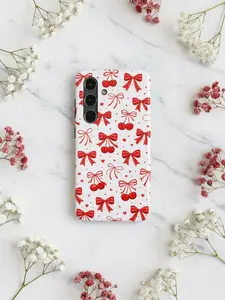 Red Bows and Cherries Tough Phone Case, Cherry Bow Pattern