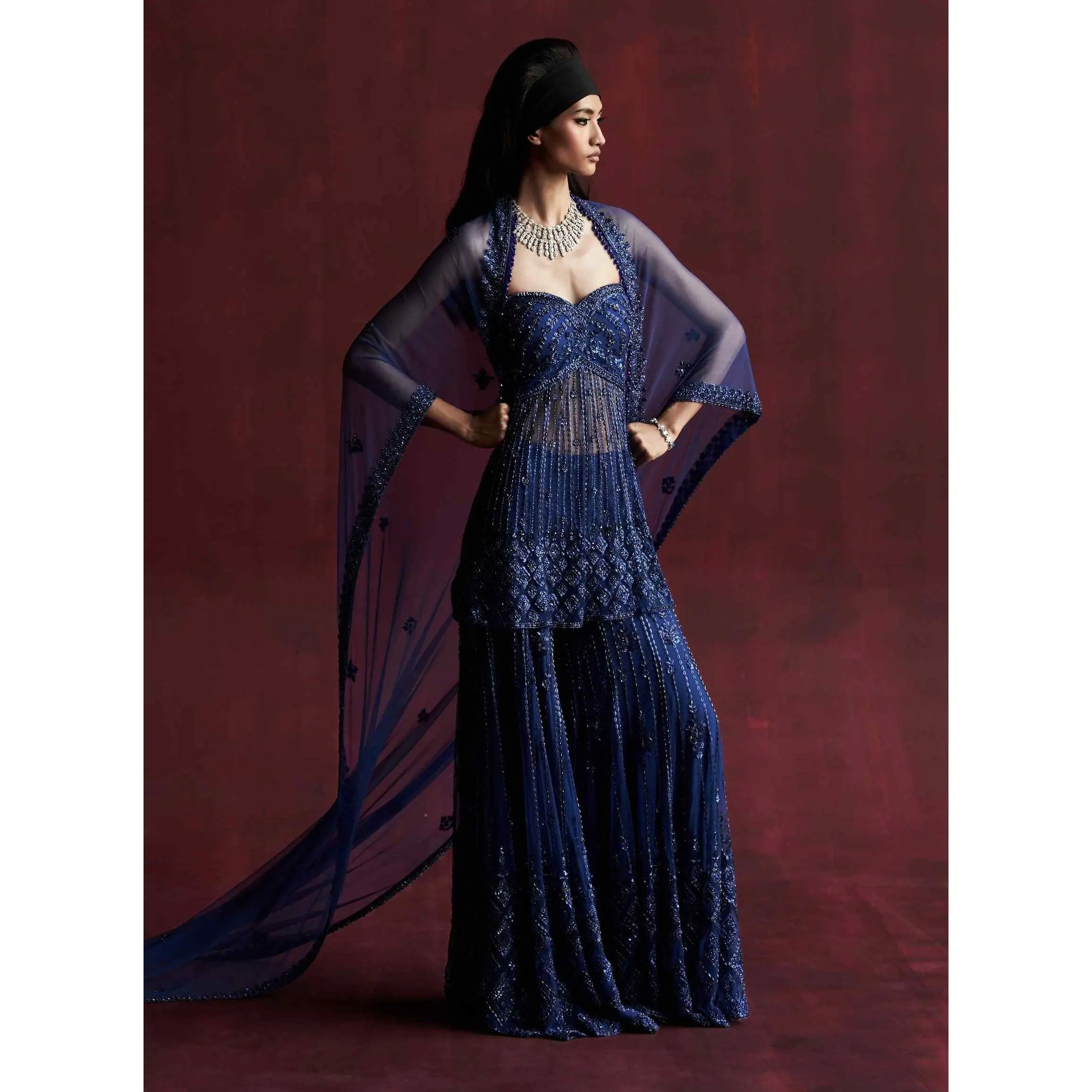 Rani electric blue sharara and peplum set