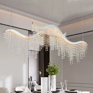 Wave-shaped luxury K9 crystal chandelier — unique curved crystal pendant light