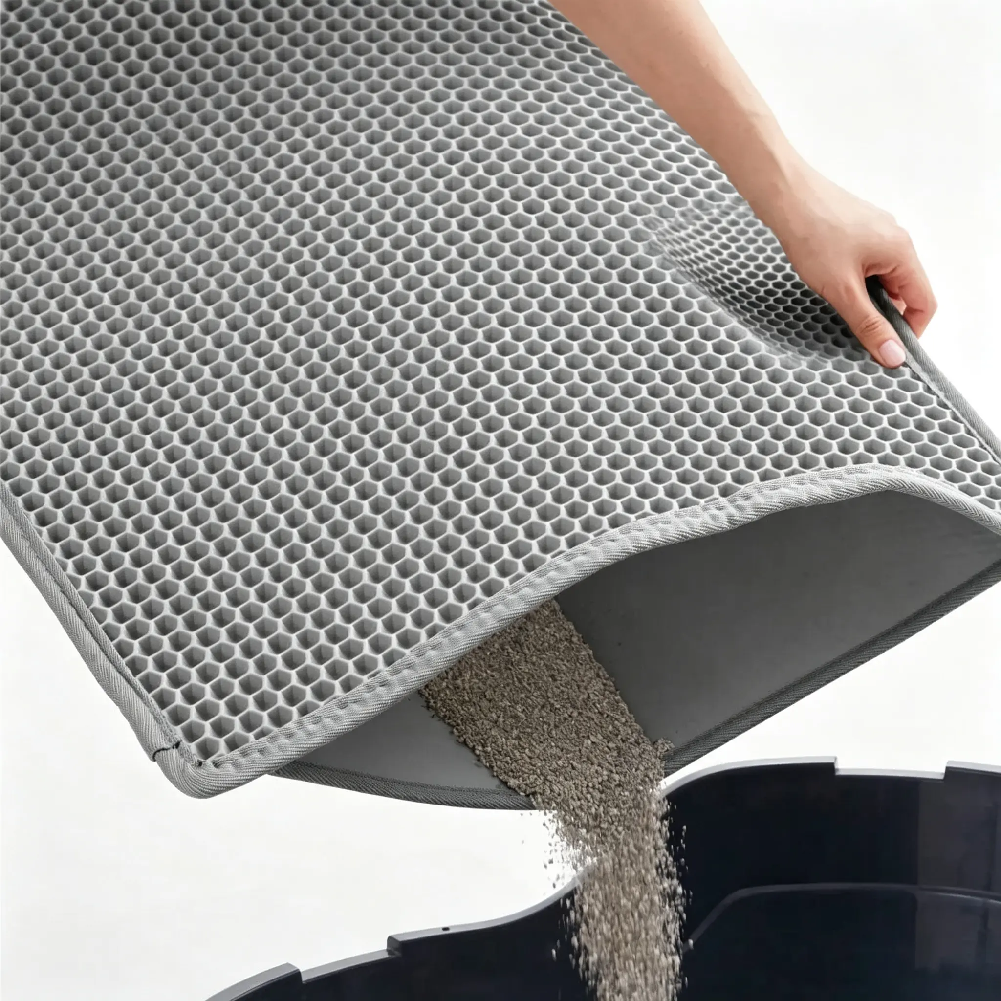 Cat Litter Mat, 49x28 Inches Large Double Layer Honeycomb Litter Trapping Mat, Waterproof Urine Proof Non-Slip Kitty Litter Rug, Soft on Paws Easy Clean Litter Box Mat for Floors, Ideal for Large Cats & Multi-Cat Families, Grey