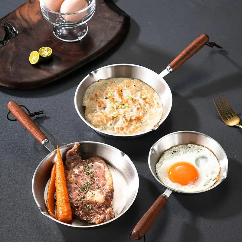 304 Stainless Steel Mini Frying Pan Hot Oil Small Pan Flat Pan Small Size Special Induction Cooker Pan Oil Pouring Pan Egg Pan Breakfast Egg Roll Pan Home Restaurant Portable Flat Pan