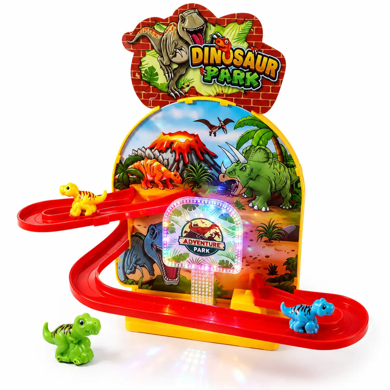 Dinosaur Track Set for Kids, Dino Sliding Race Track Toy with Lights & Music, Dinosaur Figures Playset, Interactive Toddler Toy Gift for Boys Girls