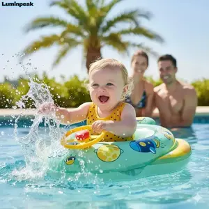 Shark Baby Inflatable Pool Float, Toddler Swim Ring With Seat & Steering Wheel, Kids Safe Support Water Toy, Summer Pool Beach Outdoor Floating Gear