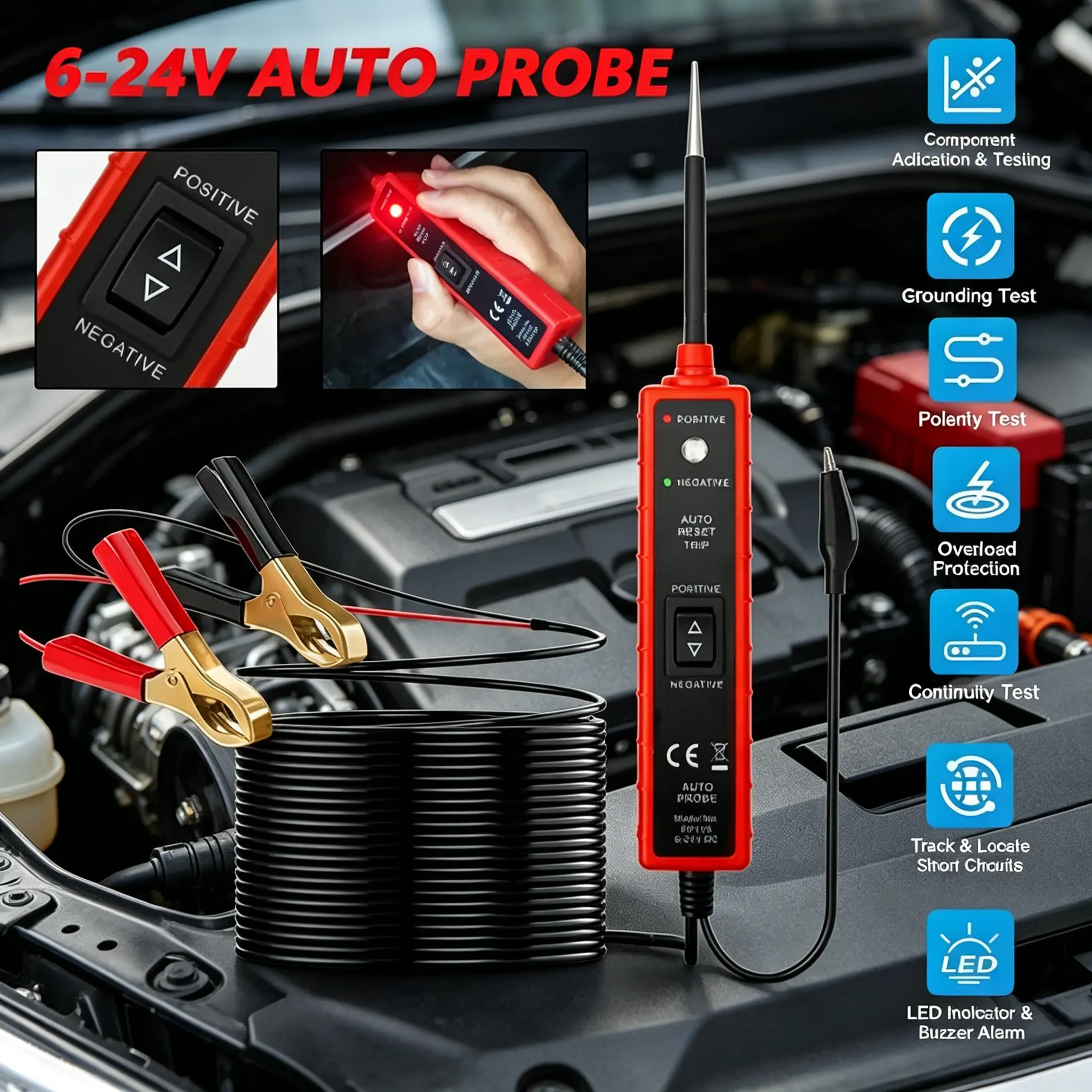 Digital Automotive Power Probe Tester, LED Electric Circuit Diagnostic Tool, Car Voltage & Continuity Tester, Compact Auto Electrical Repair Tool for Professionals & DIY Enthusiasts