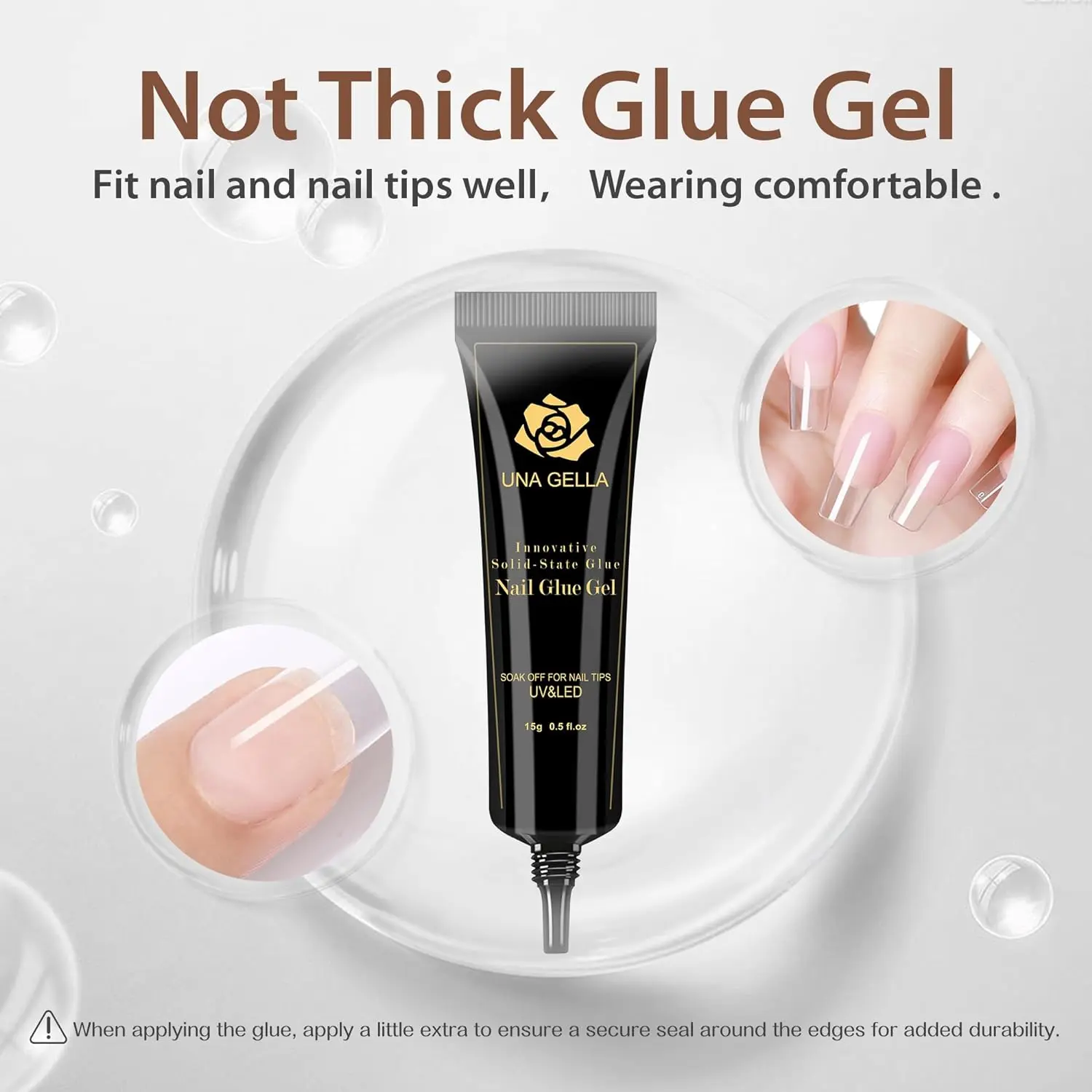 UNA GELLA Soft Gel Nail Tips Glue Gel Solid Nail Glue Gel 15ml Lamp Curing Needed Solid Soak Off Glue Super Strong Nail Glue Gel For Acrylic Nails Extension Fake Nails Press On Nails