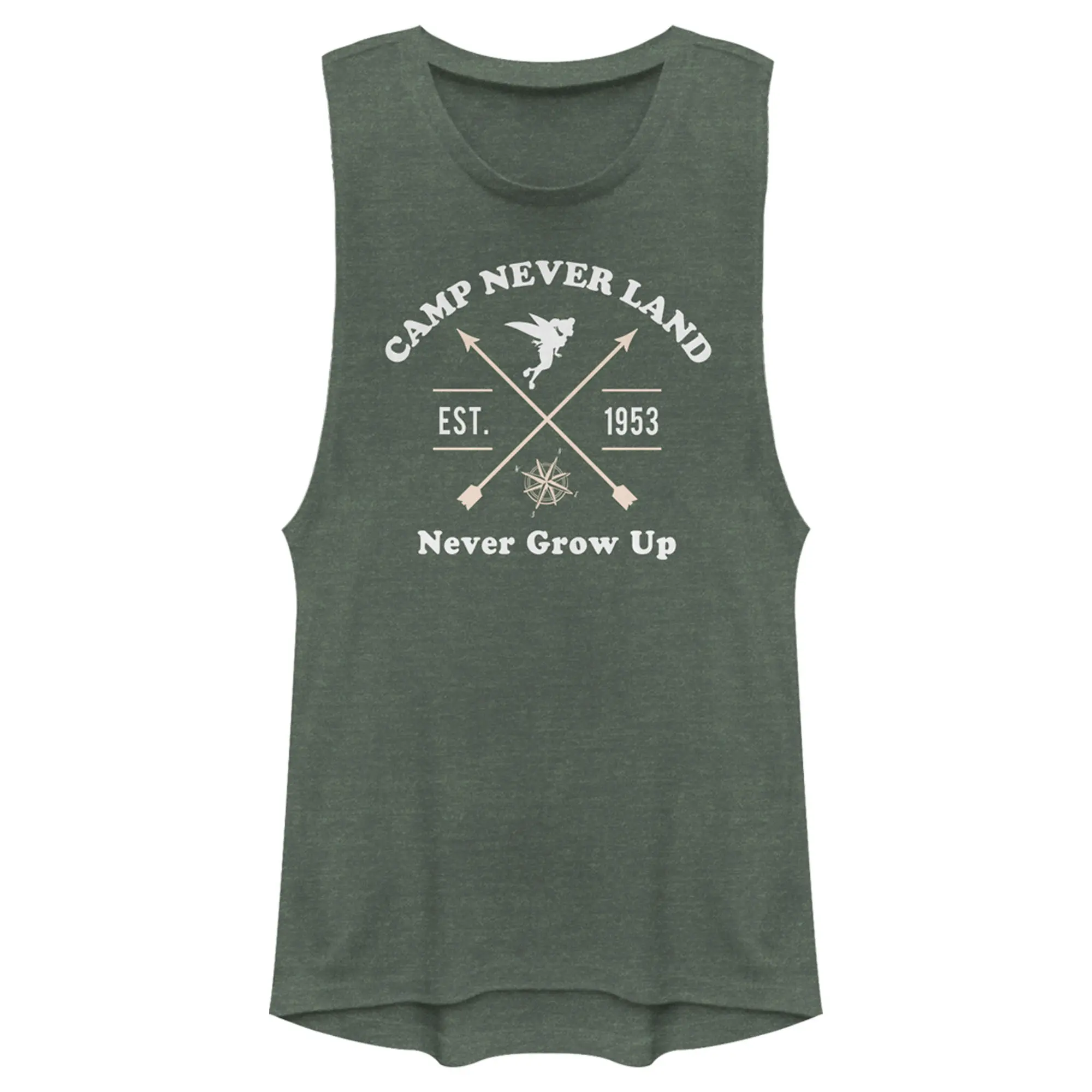Juniors Womens Peter Pan Camp Neverland Tinkerbell Est. 1953 Festival Muscle Tee