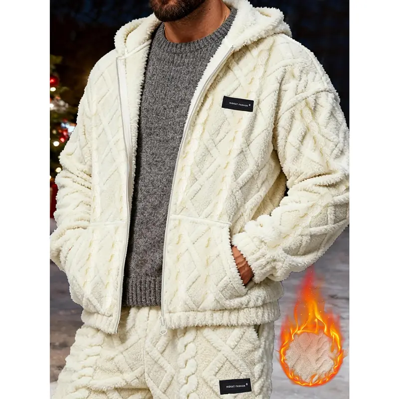 Men's Solid Thick Hooded Insulated Long Sleeve Basic Loose-Fitting Heavy-Duty Winter Hoodie Jacket - Zipper Front, No Excess Bulk - for Outdoor Casual Menswear Tops