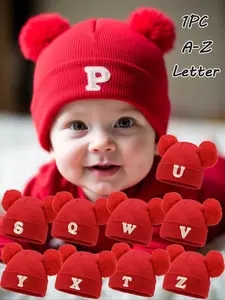 Knitted Hat with A-Z Letter Pattern, Embroidered Hat, Warm Beanie Hat, Warm Outdoor Cap for Autumn Winter, Comfortable Fashion Design, Premium Quality Hats, Kids Cute Accessories, Initials Hat, Infant Hat, Toddler Hat