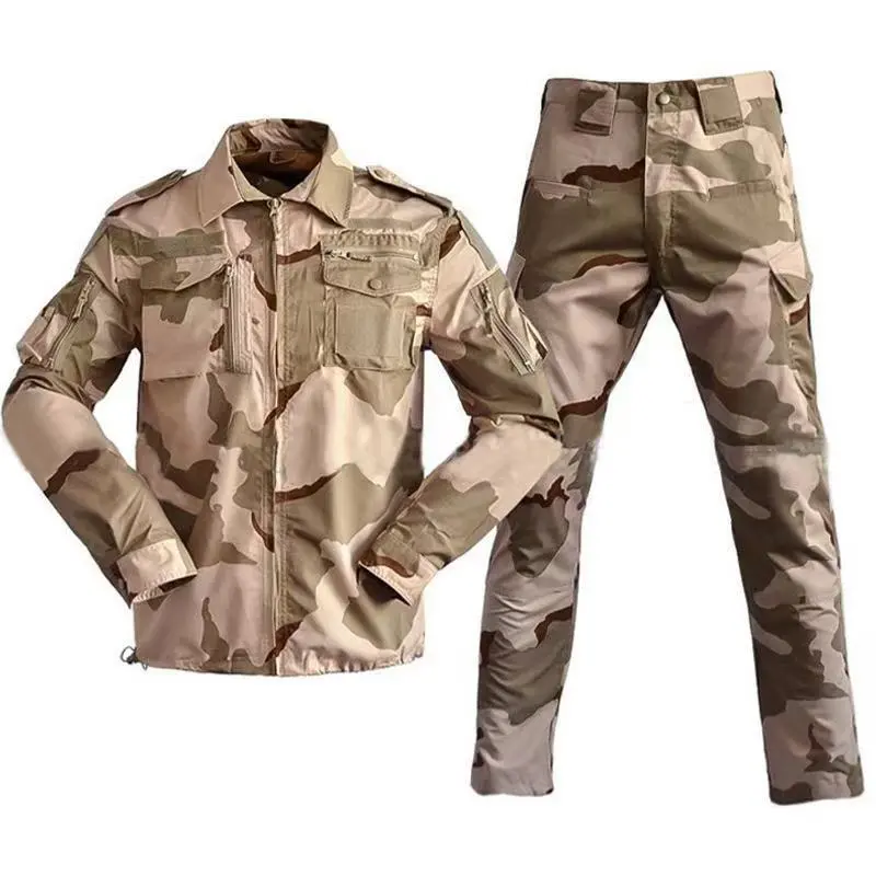 Men's Tactical Camouflage Uniform Set - Durable Menswear Clothes, Breathable Wear-Resistant Polyester Workwear for Outdoor Training, Camouflage Print, Polyester Fiber, Tactical Look