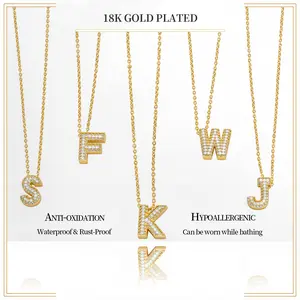 18K Gold Plated Initial Necklace Dainty Letter Monogram Pendant Cable Chain Sparkling Finish Hypoallergenic Waterproof Everyday Wear Gift for Her Mother's Day Gift Idea