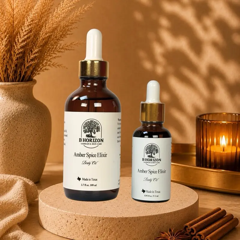 B Horizon Amber Spice Body Elixir - Hydrating Aromatherapy Body Oil, Fast-Absorbing Formula with Apricot & Vitamin E, Travel Size, 0.93 oz, Body Oils, Adults