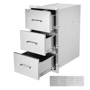 【Summervibes】VEVOR Outdoor Kitchen Drawers 16\" W x 28.5\" H x 20.5\" D, Flush Mount Triple Access BBQ Drawers Stainless Steel with Handle, BBQ Island Drawers for Outdoor Kitchens or Patio Grill Station