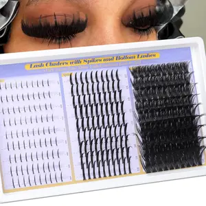 Volume Lash Clusters with Spikes and Bottom Lashes DIY Spiky Lash Extension Wispy Eyelash Clusters 12-25mm with Lash Spikes 13-23mm and 5-9mm Bottom Lashes D Curl Manga Lashes Clusters